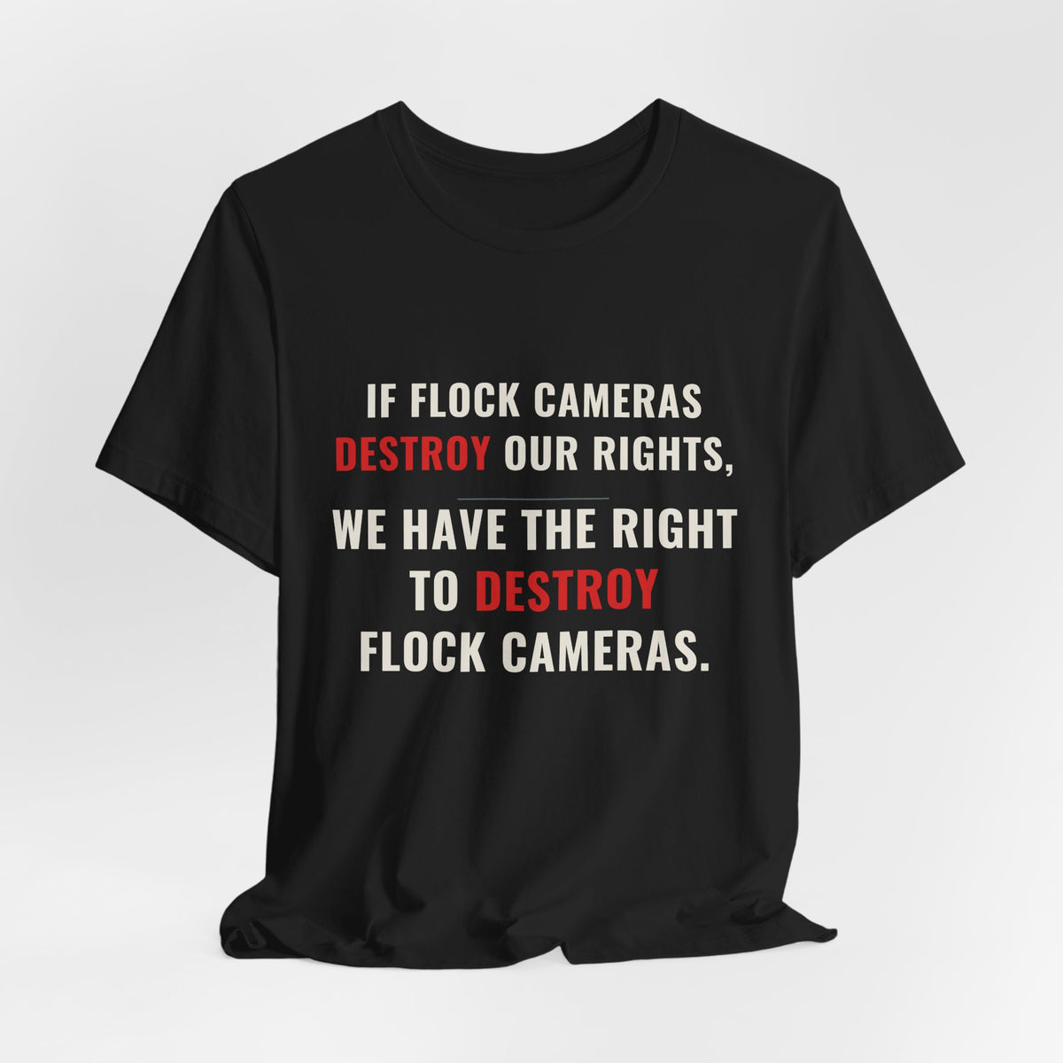 "We Have The Right To Destroy Flock Cameras" — Protest T-Shirt — Political Statement Tee — Unisex Jersey Short Sleeve Tee