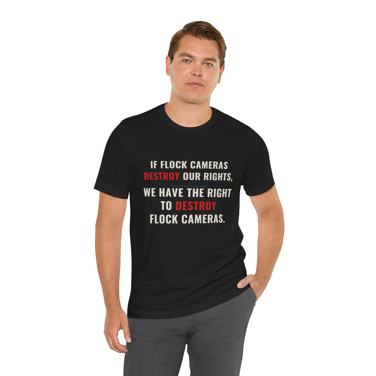"We Have The Right To Destroy Flock Cameras" — Protest T-Shirt — Political Statement Tee — Unisex Jersey Short Sleeve Tee